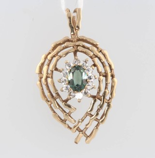 A 9ct yellow gold gem seat pear shaped pendant 