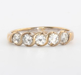 A 9ct yellow gold 5 stone diamond ring size J 