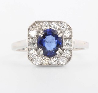 An 18ct white gold sapphire and diamond Art Deco style ring size M 