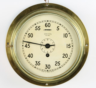 A Smiths Astral wardroom style clock with 20cm painted dial, contained in a brass case 