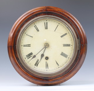 An 8 day wall clock, the 19cm painted dial with Roman numerals, contained in a mahogany case, the 7cm back plate marked W & H  SCH 