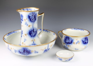 An Addersley Edwardian blue and gilt wash stand set comprising jut bowl, chamber pot and soap dish 