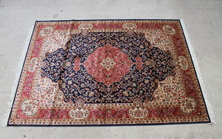 A blue and gold ground Kashan style Belgian cotton carpet 280cm x 200cm 
