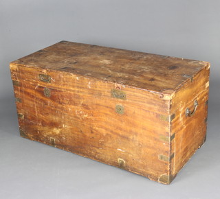 A 19th Century camphor trunk with brass drop handles, brass banded and with countersunk handle to the front 50cm h x 104cm w x 50cm d 