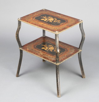 A 19th Century French rectangular inlaid mahogany 2 tier etagere, raised on shaped ebonised supports with gilt metal mounts 50cm h x 41cm w x 30cm d 