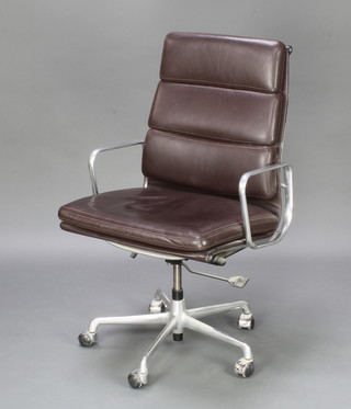 Charles Eames for ICF , a chrome and brown leather revolving office chair model EA219, the base marked 'Made according to the original design of Charles Eames ICF'