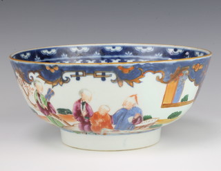 An 18th century famille rose bowl decorated with figures in gardens 20cm diam. 