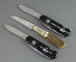 Three late 20th Century knives including 2 Wenger multi bladed advertising knives for the 1996 and Bern Swiss knife shows and a IXL Wostenholm single blade knife, all unused 