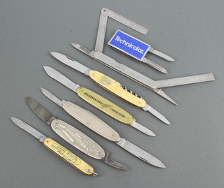 Seven advertising knives including a "Stewarts and Lloyds Ltd" folding ruler knife by G.Ibberson Sheffield, a white metal knife "W.Cerveny.Prag" factory, a "RA&Cie" 1881-1941, a "Technicolor" knife money clip and a 3 bladed white metal knife "Johs.Link" Swiss