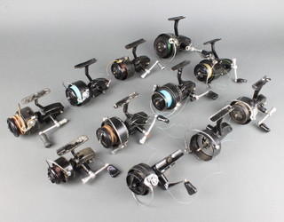 A collection of 11 vintage Mitchell reels including early half bail arm, 330 auto bail arm, models 300S, 300A, 301, 306 and 308
