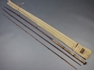 An early William Garden of Aberdeen 14ft spliced salmon fishing rod with 2 tips, correct bag and with leather strapping