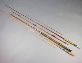 James B Walker Newcastle Upon Tyne a split cane 3 section fishing rod, Orient 3 section split cane fishing rod together with a 2 section boat road 