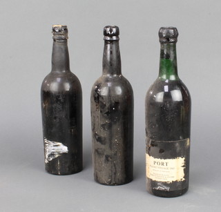 A bottle of Warre 1963 vintage port together with 2 bottles of unlabelled vintage port