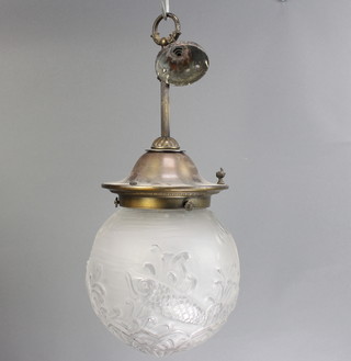 A Pierre D'avesn style pressed glass light fitting decorated diving carp and with gilt metal mount 33cm x 30cm 