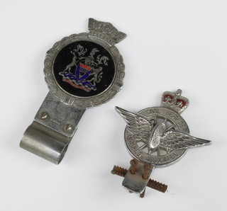A Civil Service Motoring Association radiator badge together with an armorial radiator badge by J R Gaunt 