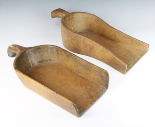 Two Indian wooden shaped rice scoops 11cm x 50cm x 20cm and 8cm x 49cm x 20cm 