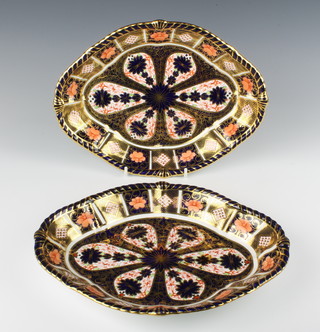 A pair of Royal Crown Derby Imari pattern shaped dishes 29cm 