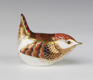A Royal Crown Derby Imari pattern paperweight in the form of a Derby wren with silver stopper 7cm, boxed  