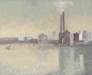 V Abbot, oil on board, Thames side view, inscribed on verso 24cm x 29cm 