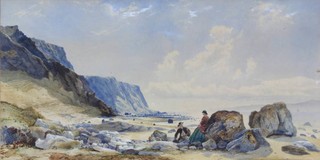 Brand, watercolour, signed, Dorset coastal scene with figures 26cm x 50cm 