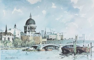 Edward Wesson (1910 - 1983) proof prints, signed in pencil, Thames views - The Palace of Westminster and St Pauls Cathedral 35cm x 51cm 