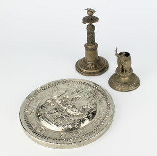 A Continental silver bowl stem 18cm, a do. match tidy and a repousse dish