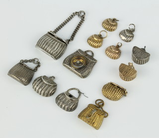 Four 9ct yellow gold and silver charms in the form of creels, 2 others, a silver do. with compass and 6 silver creels 