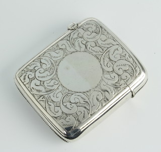 A Victorian silver vesta with chased decoration and vacant cartouche, Birmingham 1897, 48 grams 