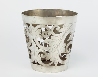 A Victorian silver pierced flower pot holder with scroll decoration London 1899, 219 grams, 13cm 