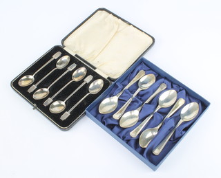 A set of 6 silver Art Deco coffee spoons Birmingham 1932 cased, 6 later ditto, 178 grams
