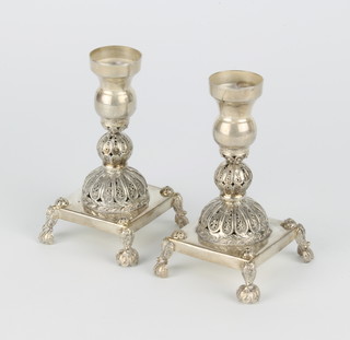 A pair Continental filigree silver dwarf candlesticks 136 grams 10cm 