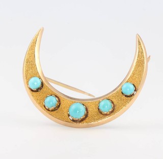 A Victorian yellow gold turquoise set crescent brooch 