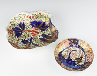 A Chamberlains Worcester scallop shaped dish decorated in the Imari pattern with finger and thumb decoration 20cm together with a 19th Century Coalport Imari pattern saucer 13cm 