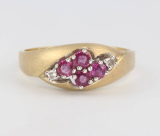 A 14ct yellow gold ruby and diamond ring size S 1/2 
