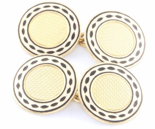 A pair of 18ct yellow gold 2 colour enamelled cufflinks 9 grams 