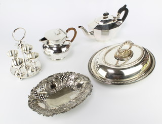 An oval silver plated entree, minor plated wares 