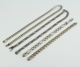 Four silver flat link necklaces, 246 grams