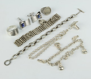 A pair of silver cufflinks and minor silver jewellery 112 grams