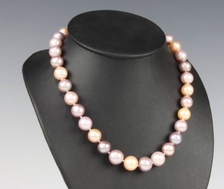 A string of multi coloured cultured pearls with a magnetic silver clasp 45cm 