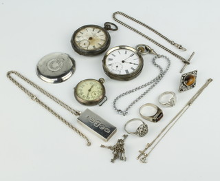 A silver ingot, minor silver watches and jewellery 