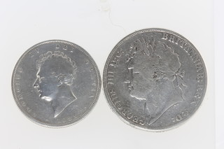 A George IV crown 1821 and a George IV half crown 1825