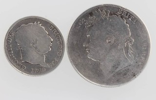 A George III shilling 1820 and half crown 1820 