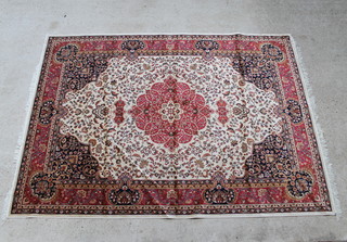 A red and white ground Kashan style Belgian cotton carpet with central medallion 280cm x 200cm  