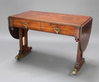 A Continental mahogany Empire sofa table fitted 2 drawers, raised on standard end supports with brass scroll cappings and castors 74cm h x 50cm w x 105cm when closed x 185cm when open 