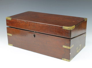 A Victorian rectangular mahogany and brass banded writing slope with hinged lid, the base fitted a secret drawer 22cm x 52cm x 28cm 