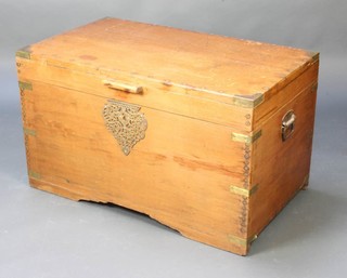 A 19th/20th Century Anglo Indian hardwood trunk with iron drop handles 63cm h x 106cm w x 61cm d 