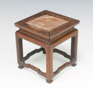 A Chinese hardwood and rouge marble square stand 14cm 