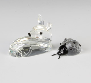 Two Swarovski Crystal figures - Ladybird by Edith Mair 190858/764000001 1995 2.5cm and Roe Deer Fawn by Edith Mair 183271/7608000001 4cm  both boxed
