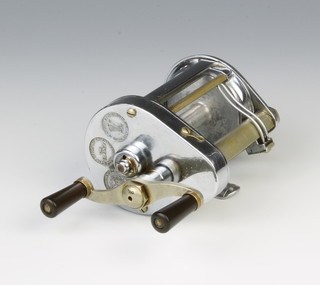 A Hardy Brothers Elarex chrome and nickel bait casting multiplier fishing reel 
