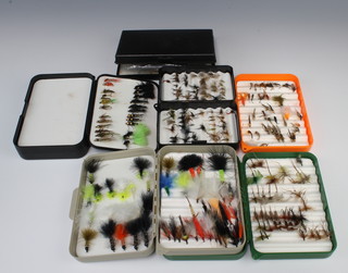 A Hardy  Brothers plastic fly box and contents, a Greenweld do., Millstream do. and 3 sport fish do. 